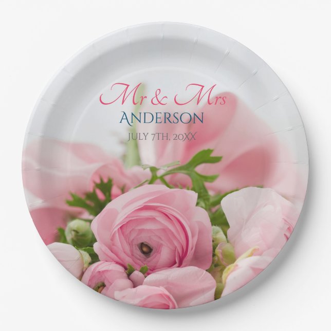 Wedding Mr & Mrs, Last Name, Date Your Photo Paper Plates (Front)