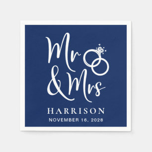 Wedding Mr Mrs Navy Blue Napkins