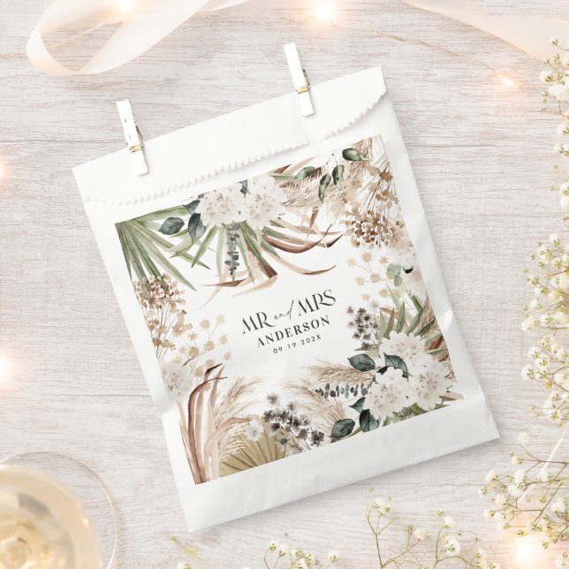 Wedding Mr Mrs pampas eucalyptus modern boho party Favor Bag (Clipped)