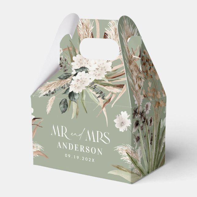 Wedding Mr Mrs pampas eucalyptus modern boho party Favor Boxes (Front Side)