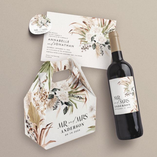 Wedding Mr Mrs pampas eucalyptus modern boho party Favor Boxes (Creator Uploaded)