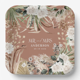 Wedding Mr Mrs pampas eucalyptus modern boho party Paper Plates
