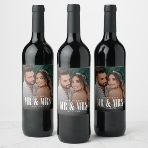 Wedding Mr  Mrs Photo Wine Label