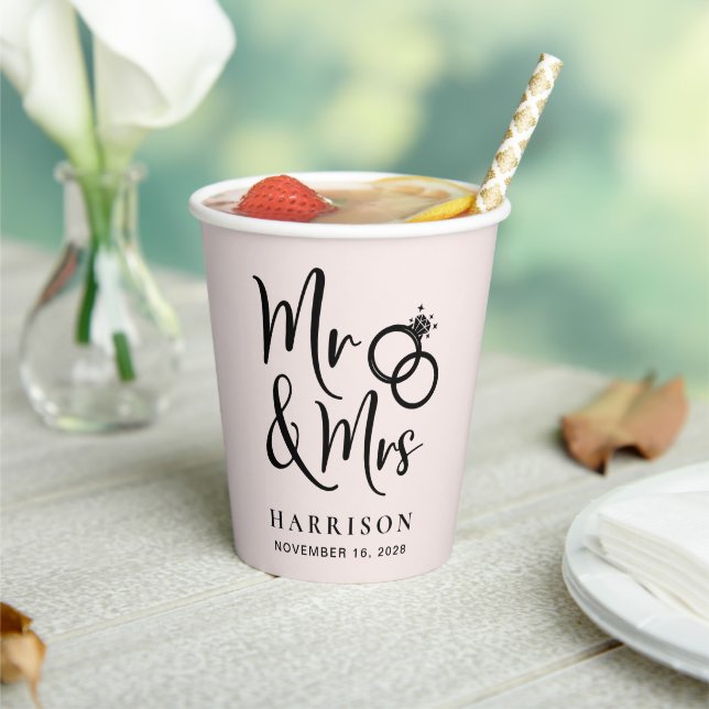 Wedding Mr Mrs Pink Paper Cups (Insitu)