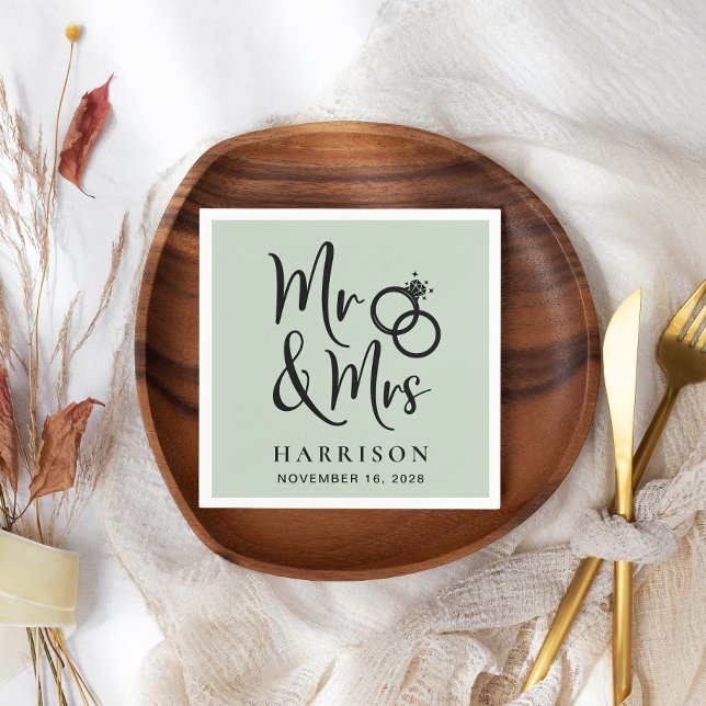 Wedding Mr Mrs Sage Green Napkins (Creator Uploaded)