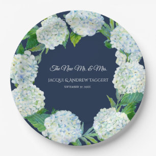 Wedding Mr n Mrs Navy Blue White Hydrangea Wreath Paper Plates