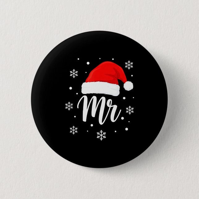 Wedding Mr. Santa Hat, Mr. Christmas Snowflakes Fo Button (Front)