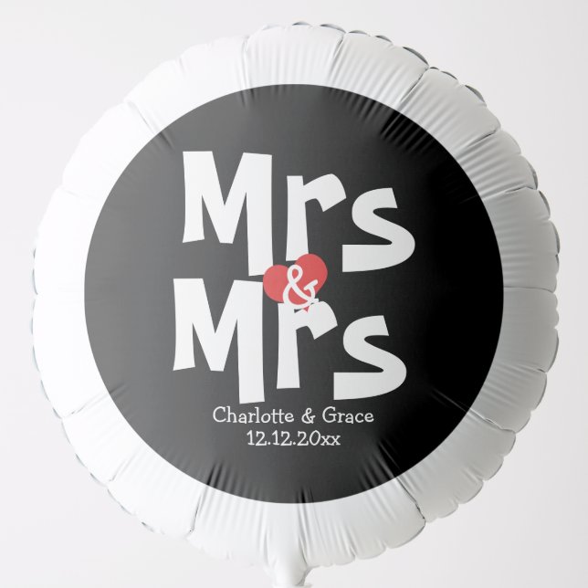 Wedding Mrs And Mrs Personalized Red Heart Detail Balloon (Front)