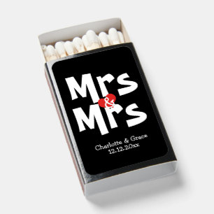 Wedding Mrs And Mrs Personalized Red Heart Detail Matchboxes