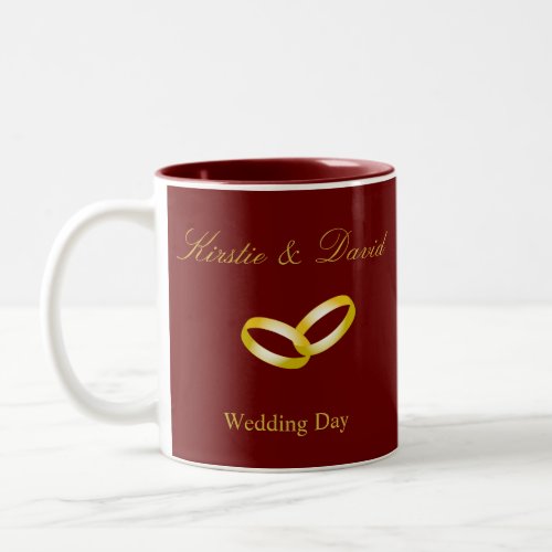 Wedding Mug with joined Gold Rings Graphic