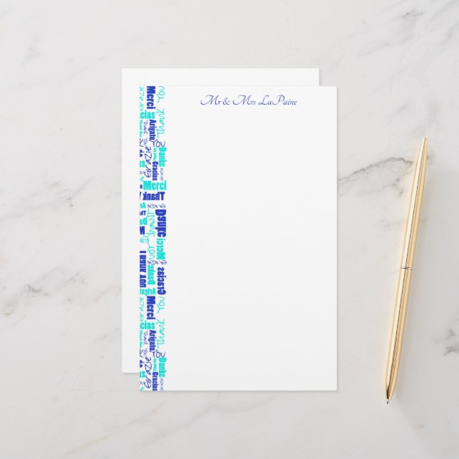 Wedding Multilingual Thank You Typography Border Stationery (Front/Back In Situ)