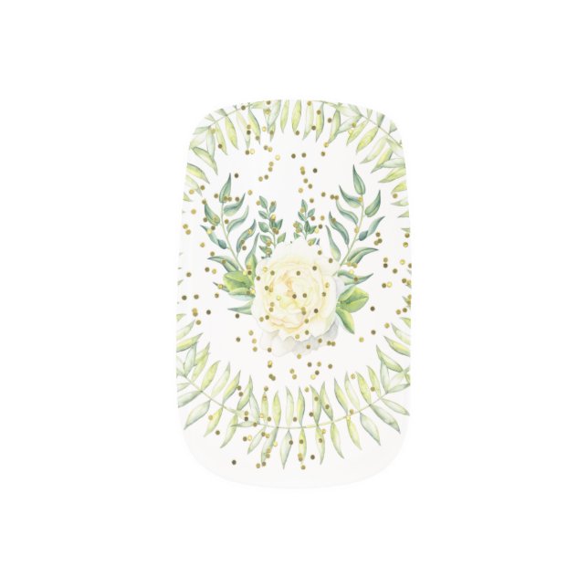 Wedding Nail Art with Wreath White Rose & Glitter (Right Thumb)
