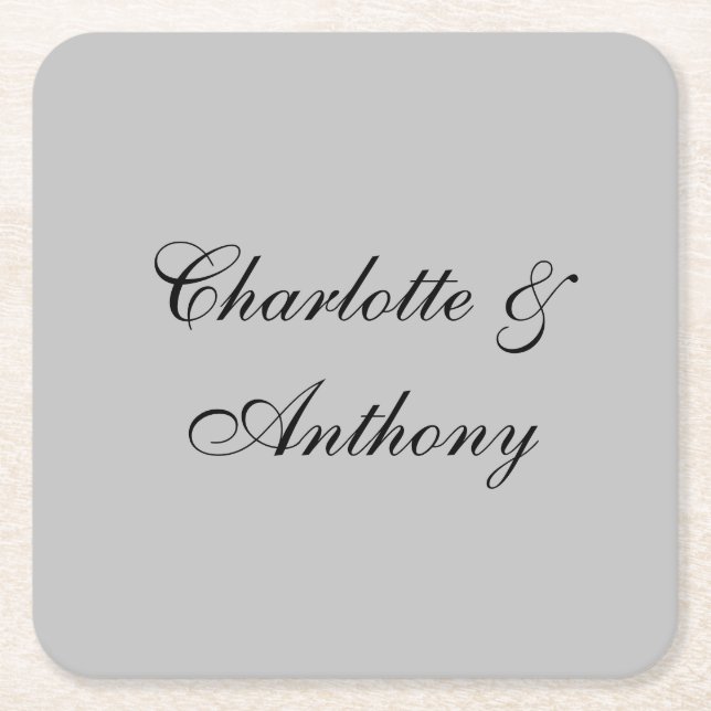 Wedding Name Classical Handwriting Design Square Paper Coaster (Front)