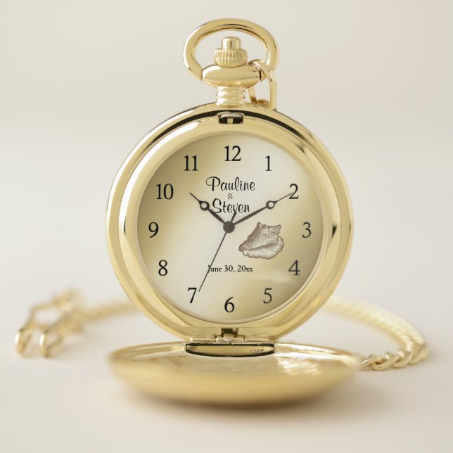 Wedding Name & Date  Gold Face Pocket Watch (Inside)