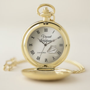 Wedding Name & Date  Gold Face with Roman Numerals Pocket Watch