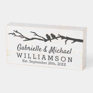 Wedding Name Established Date Birds on Tree Branch Wooden Box Sign