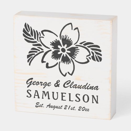 Wedding Name Established Date  Tropical Flower Wooden Box Sign