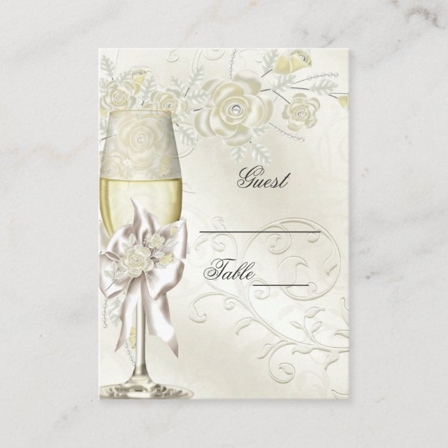 Wedding Name Place Cards Gold Cream Pearl Floral (Front)