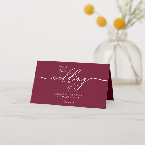 Wedding Name Simple Burgundy Place Card