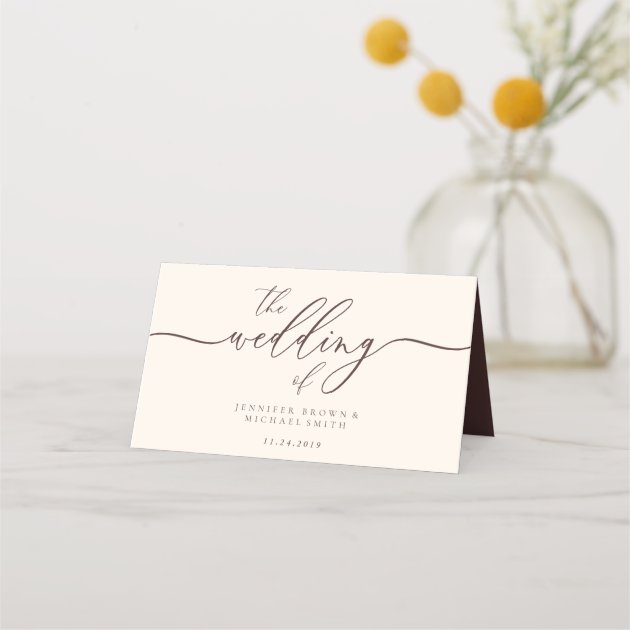 Wedding Name Simple Chocolate Brown Place Card