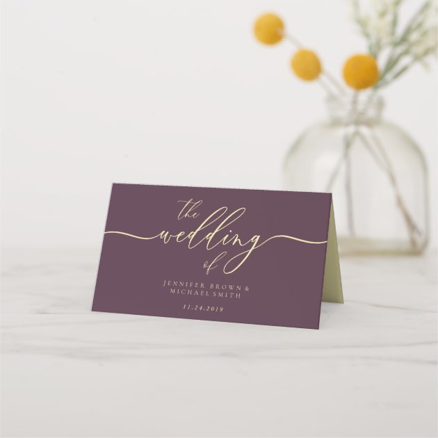 Wedding Name Simple Midnight Fig Place Card