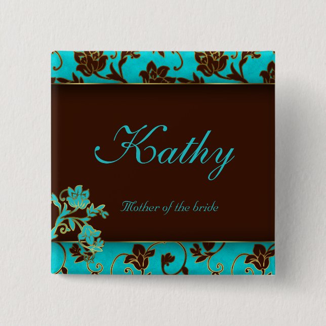 Wedding Name Tag Button Gold Floral BB (Front)