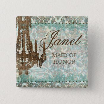 Wedding Name Tag Button Vintage Chandelier Green 2 by WeddingShop88 at Zazzle