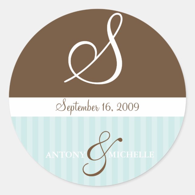 Wedding Names and Date Monogram Classic Round Sticker (Front)