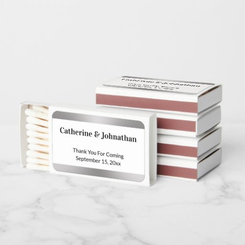 Wedding Names Bride Groom Black White and Silver Matchboxes