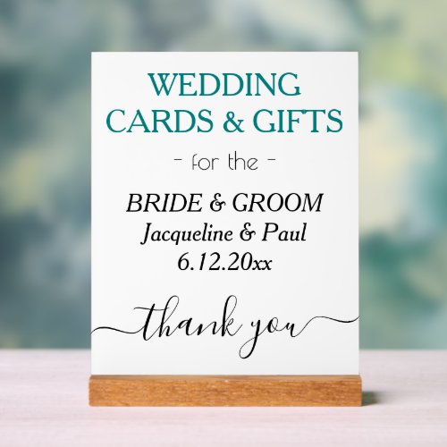 Wedding NAMES Cards Gifts Teal Green Acrylic Sign