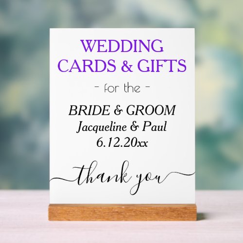 Wedding NAMES Cards Gifts White Black Violet Acrylic Sign