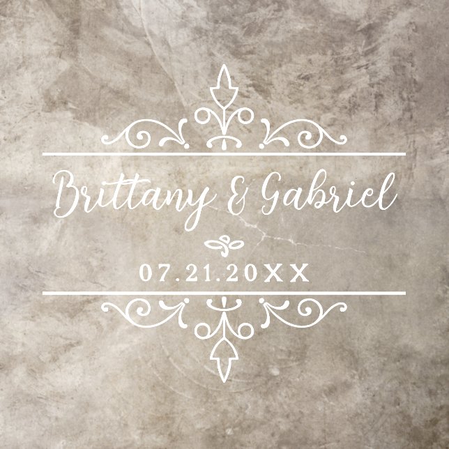 Wedding Names Date Border Flourish White or Custom Floor Decals (Insitu)