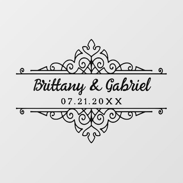 Wedding Names Date Elegant Border Black or Custom Floor Decals (Front)