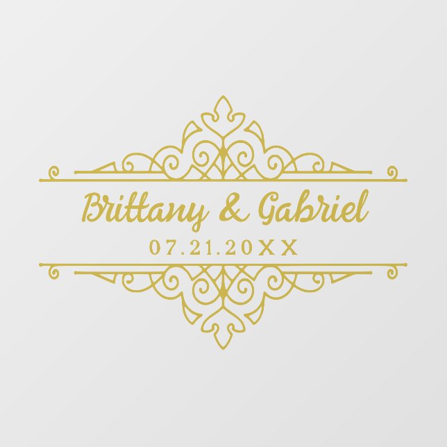 Wedding Names Date Elegant Border Gold or Custom Floor Decals (Front)