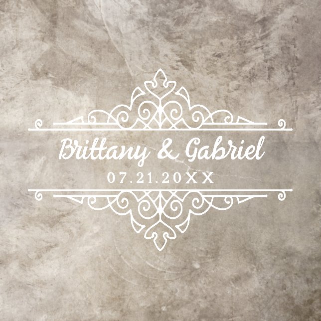 Wedding Names Date Elegant Border White or Custom Floor Decals (Insitu)