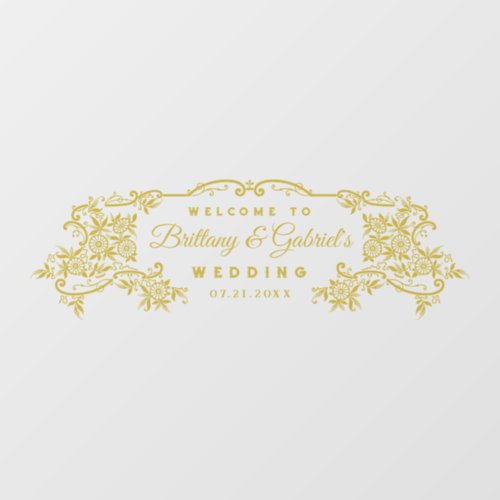Wedding Names Date Floral Frame Gold or Custom Floor Decals