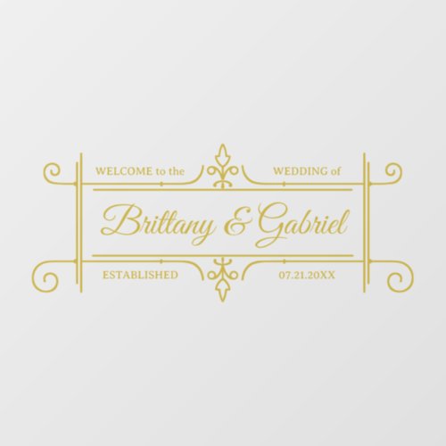 Wedding Names Date Flourish Frame Gold or Custom Floor Decals