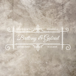 Wedding Names Date Flourish Frame White or Custom Floor Decals