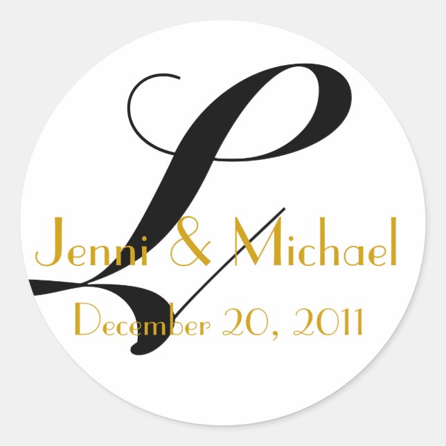 Wedding Names & Date Monogram L Sticker Gold (Front)