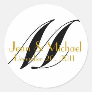 Wedding Names & Date Monogram Sticker Gold