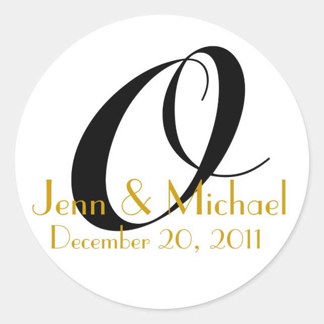 Wedding Names & Date Monogram Sticker Gold (Front)
