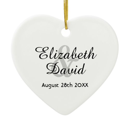 Wedding names date white ceramic ornament