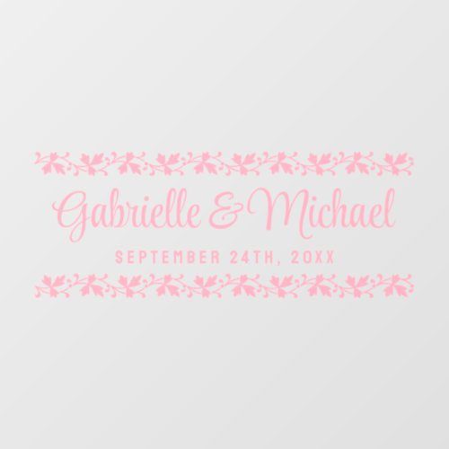 Wedding Names Elegant Leaf Border Pink or Custom Floor Decals