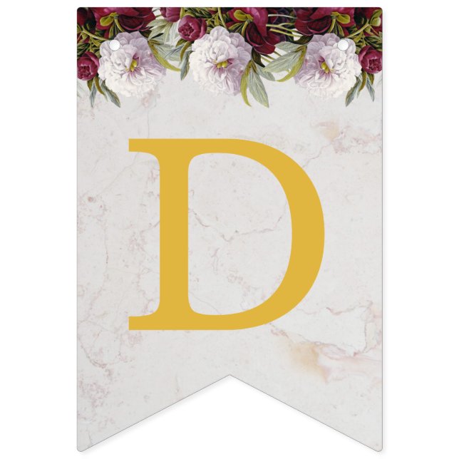 Wedding Names Floral Burgundy Peonies White Marble Bunting Flags (First Flag)