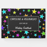 [ Thumbnail: Wedding — Names — Fun, Colorful Stars Pattern Guest Book ]