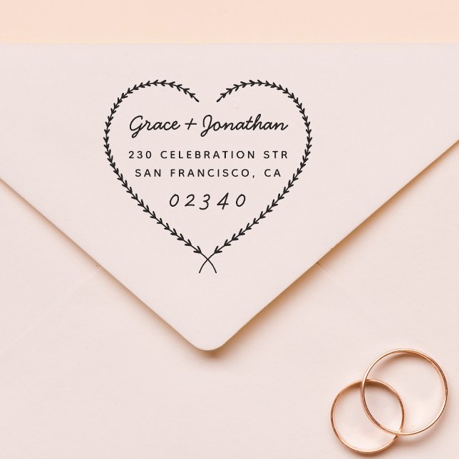 Wedding Names Heart Wreath Return Address Rubber Stamp (Stamp Mock-up)