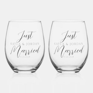 Wedding Names Just Married Stemless Wine Glass
