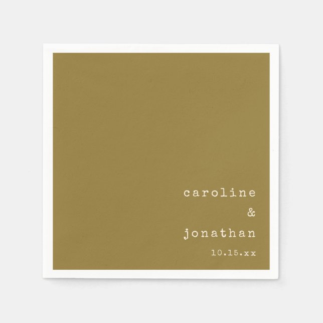 Wedding Names Ochre Typewriter Modern Custom Napkins (Front)