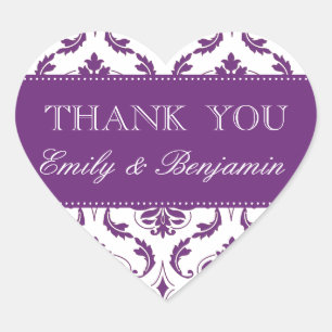 Wedding Names Purple Damask Thank You Labels