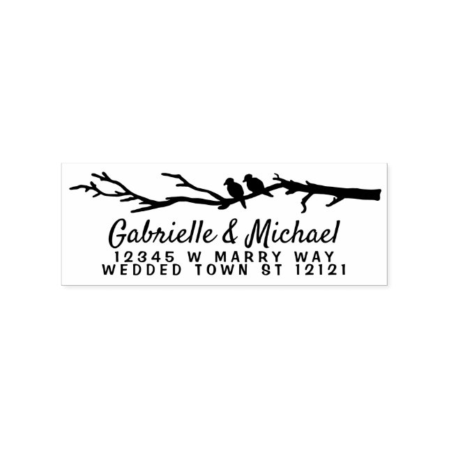 Wedding Names Return Address | Birds Tree Branch Rubber Stamp (Imprint)